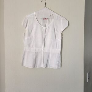 Ann Taylor Loft White Cap Sleeve Button-Down Blouse 100% Linen.